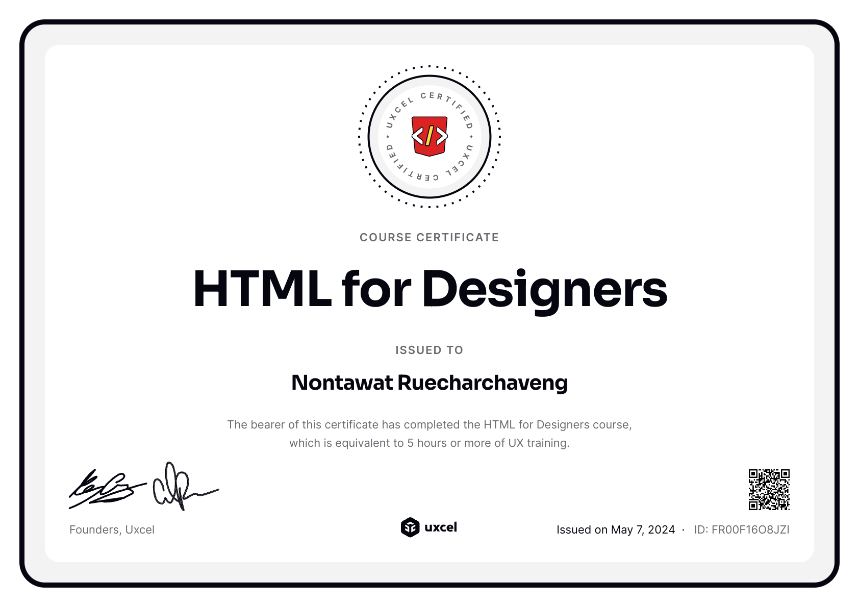 Nontawat Ruecharchaveng's certificate